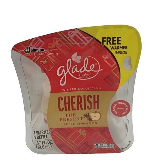 GLADE Pluggins Cherish The Present NIP Apple Cinnamon Warmer & Refill - Picture 1 of 2